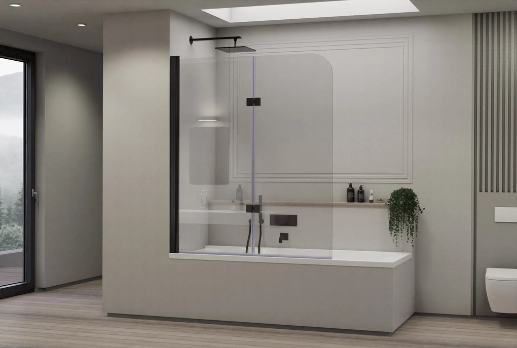 Parawan nawannowy NT209Bezpieczne szkło ESG 6 mm z powłoką Nano - 120 x 140 cm - Dwuczęściowy składany - Kolor profilu do wyboru
