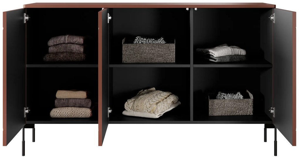 Komoda trzydrzwiowa Sonatia na metalowych nogach 150 cm - burgund
