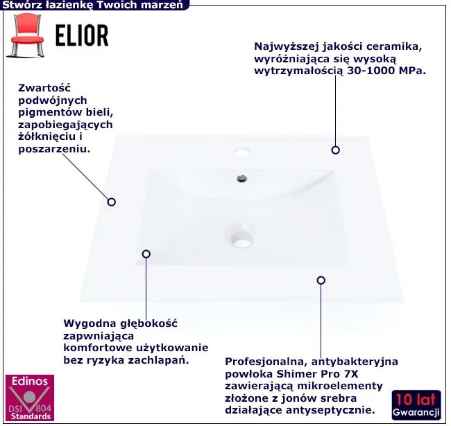 Biała ceramiczna umywalka meblowa 60 cm - Peonia
