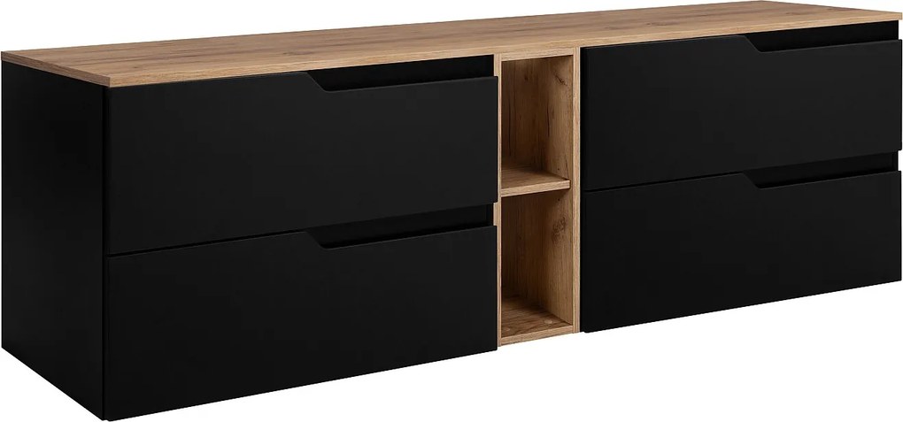 Zestaw mebli łazienkowych pod umywalkę, czarna / dąb Craft, 140 (2 x 60 + 20) x 46 x 58 cm