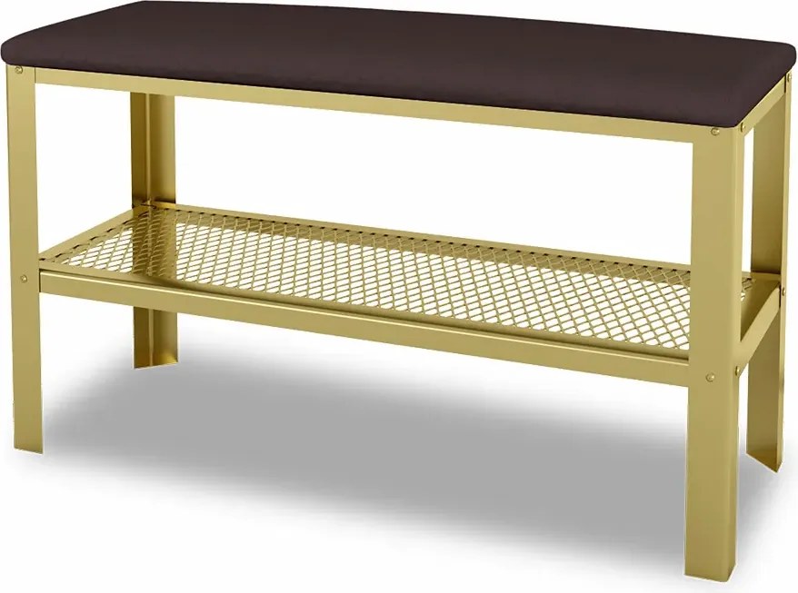 Nowoczesne siedzisko z metalowym stelażem złoty + wenge S6-D84