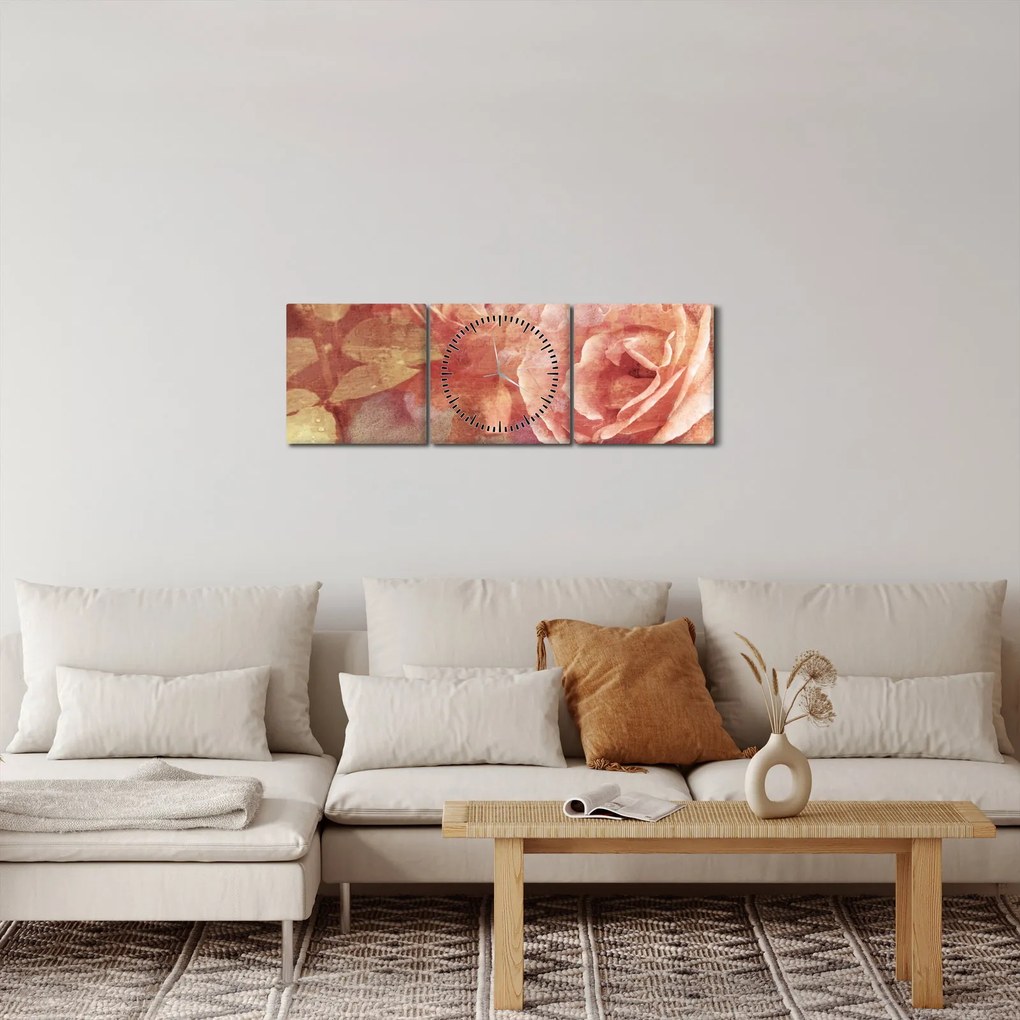 Obraz róż (z zegarem) (90x30 cm)