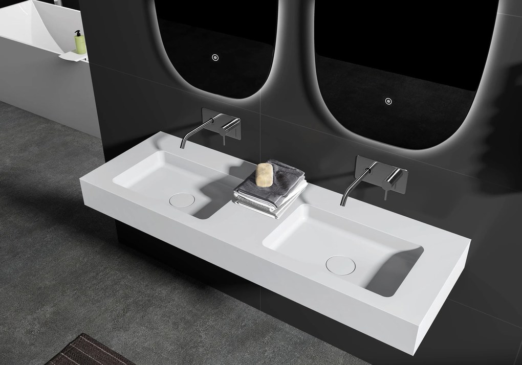 Podwójna umywalka wisząca BA8013 z odlewu mineralnego