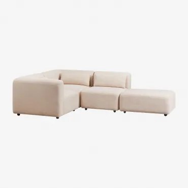 Sofa Modułowy Narożny 3-częściowy Z Pufem Fogler Tkanina Baranek Boucle Kremowy Beż - Sklum