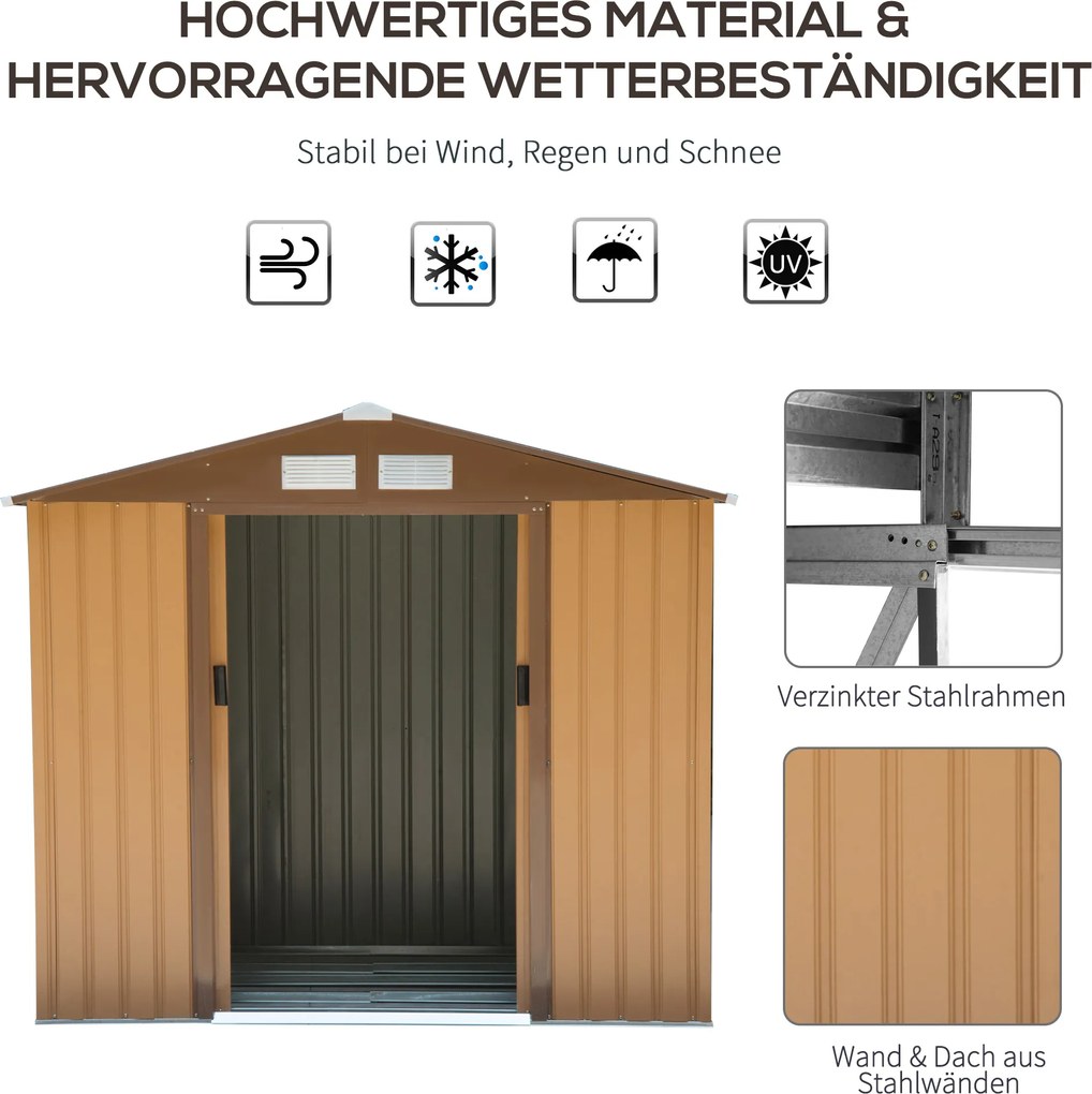 Outsunny domek narzędziowy, metal, żółty, 213 x 130 x 185 cm