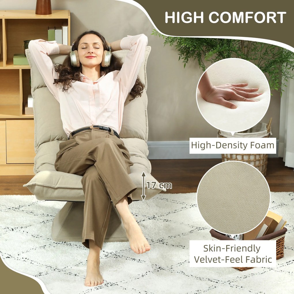 HOMCOM Obrotowy Krzesło Podłogowy z 5-pozycyjnym Regulowanym Oparciem, Nowoczesny Fotel Tapicerowany, Beżowy