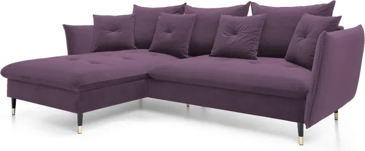Narożnik GLAM Lewostronny z funkcją spania, zestaw z poduszkami wolnostojący tkanina RIVIERA 69 Fioletowy DOMO HOME