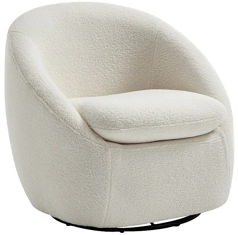 Fotel obrotowy z białej tkaniny z bukli  NETALIO