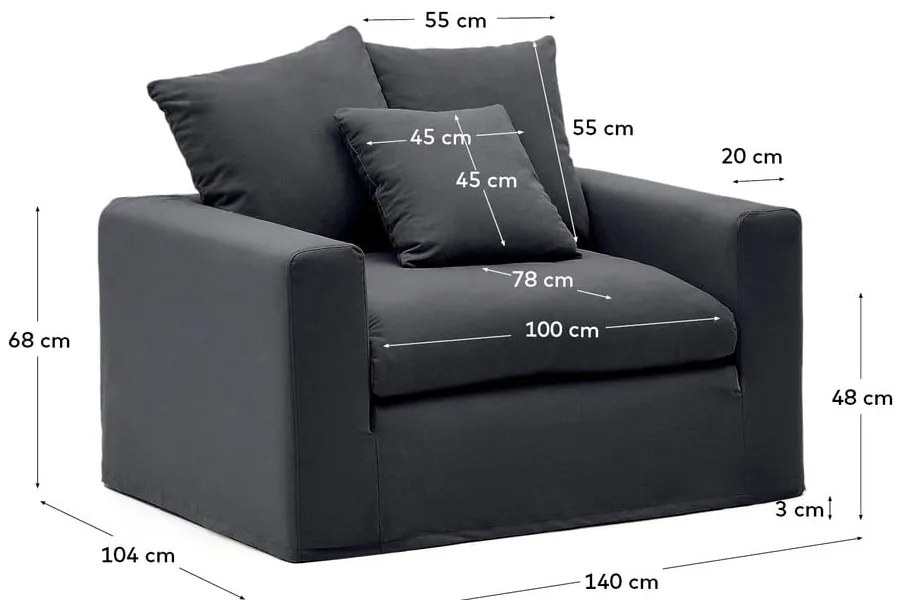 Antracytowy lniany fotel Nora – Kave Home
