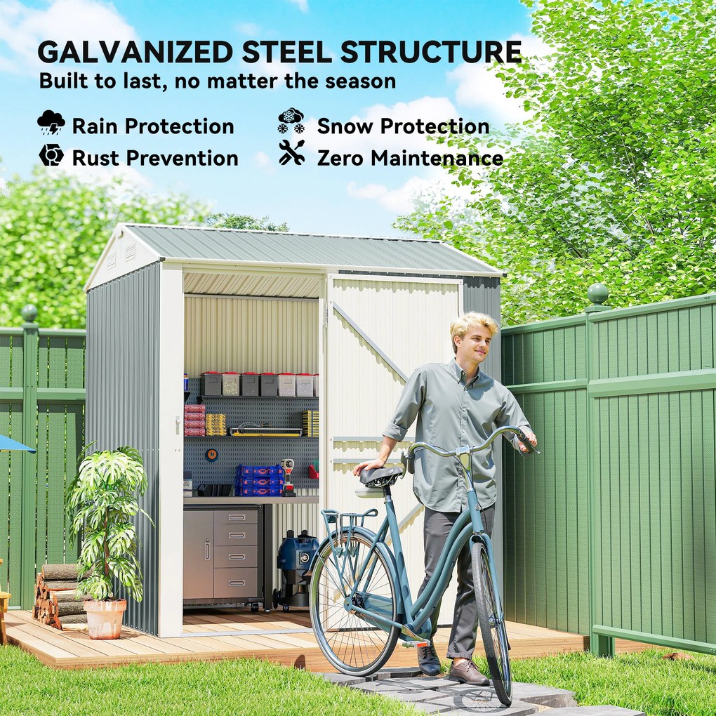 Outsunny Metalowy Domek Ogrodowy 3,5 m², Wysoki Zamykany Schowek z Pochyłym Dachem, Wentylacją i Rękawicami, 209 x 177 x 236 cm | Aosom PL