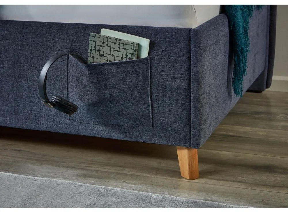 Ciemnoniebieskie tapicerowane narożne łóżko dziecięce bez stelaża 120x200 cm Fun – Meise Möbel