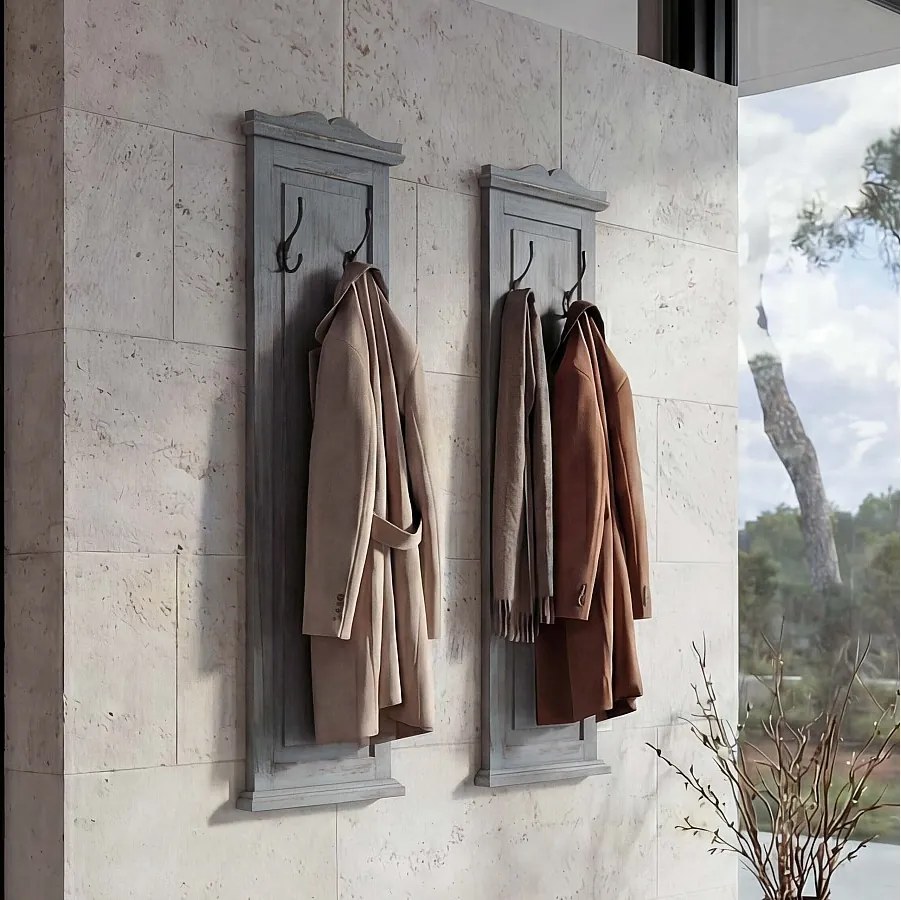 Wieszak ścienny H33 (zestaw 2 szt.),  szary shabby