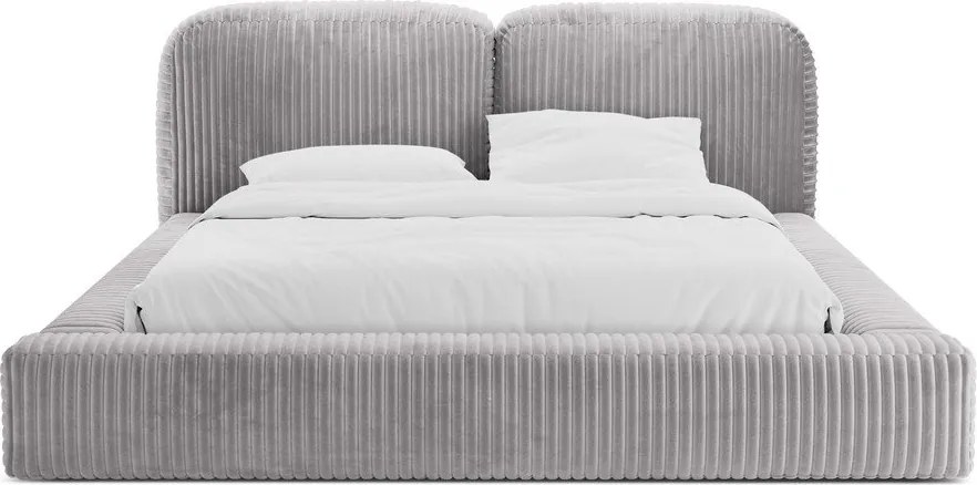 Jasnoszare tapicerowane łóżko dwuosobowe ze schowkiem i stelażem 180x200 cm Martina – Micadoni