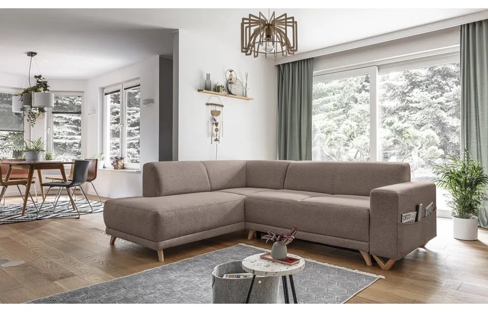 Brązowy rozkładany/ze schowkiem narożnik (lewostronny/w kształcie litery L) Classy Sophie – Miuform