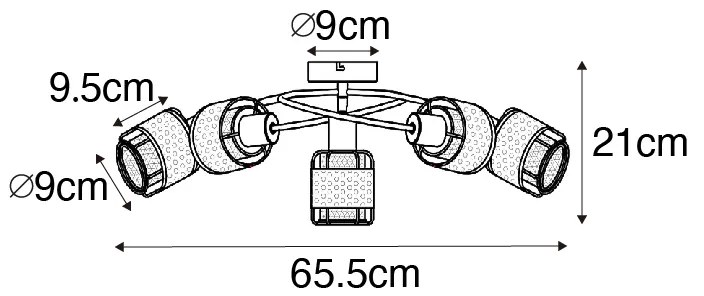 Designerska lampa sufitowa czarna ze złotem 5 świateł - Noud