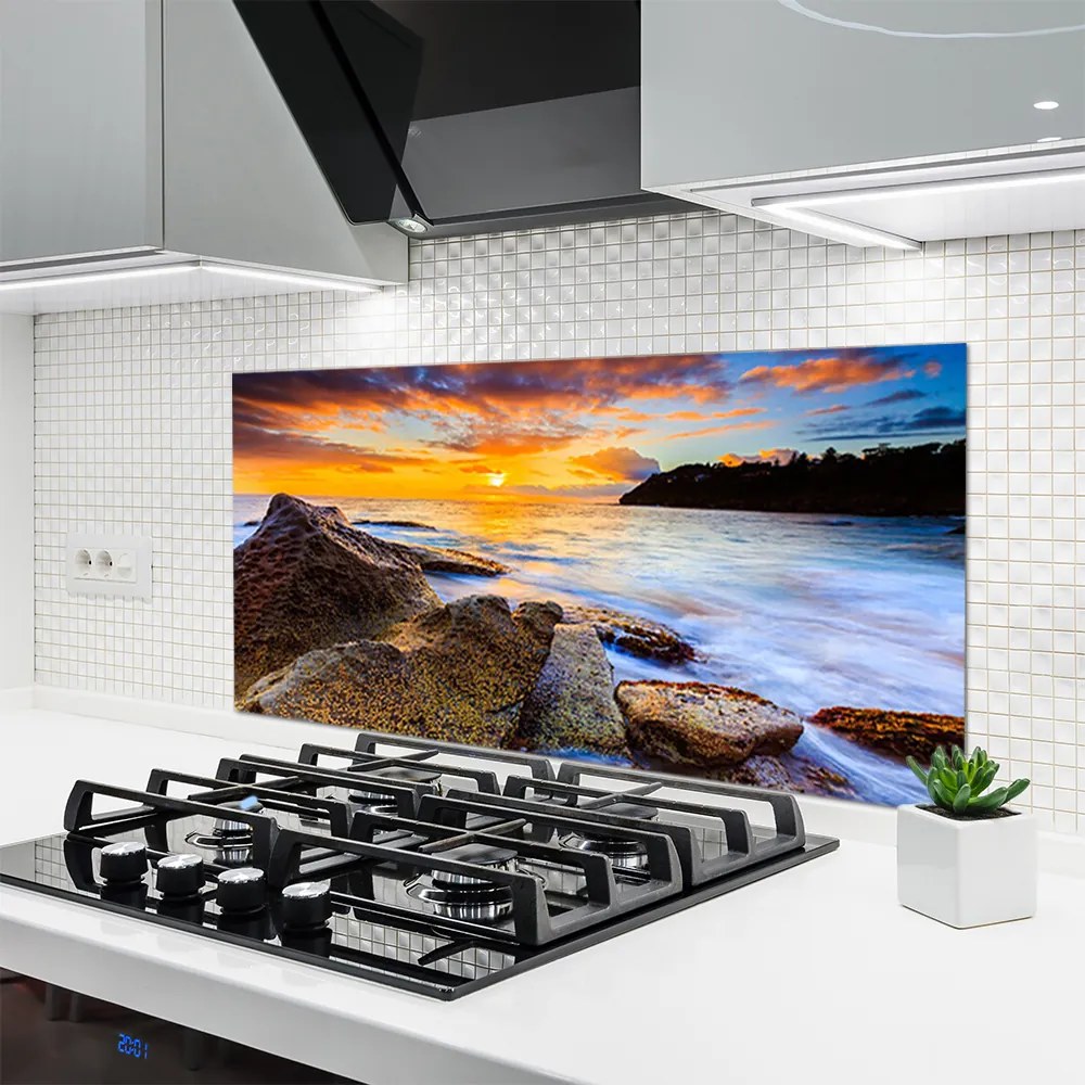Szkło do Kuchni na Ścianę Skalisty Brzeg Morza