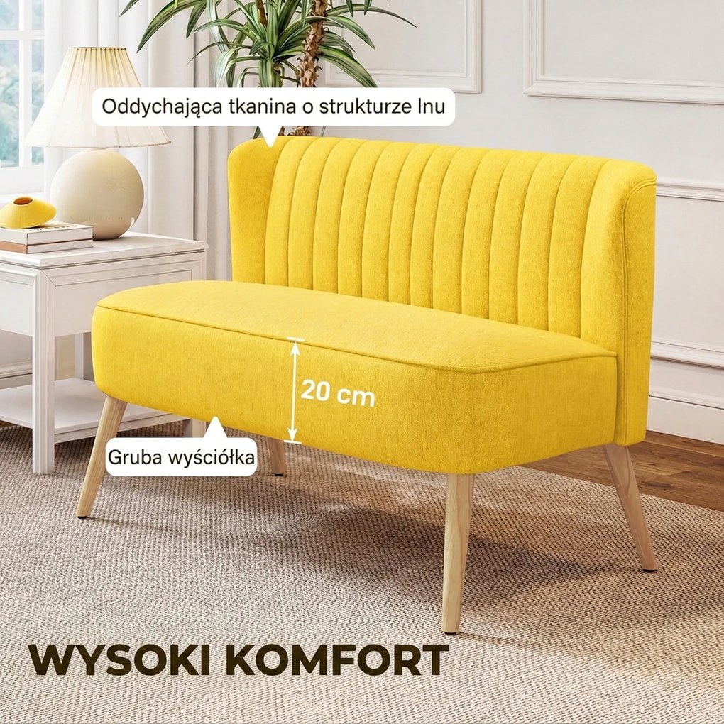 HOMCOM 2-osobowa sofa, miękkie obicie, łatwa do czyszczenia, do 220 kg, 117 x 56,5 x 77 cm, żółta | Aosom PL
