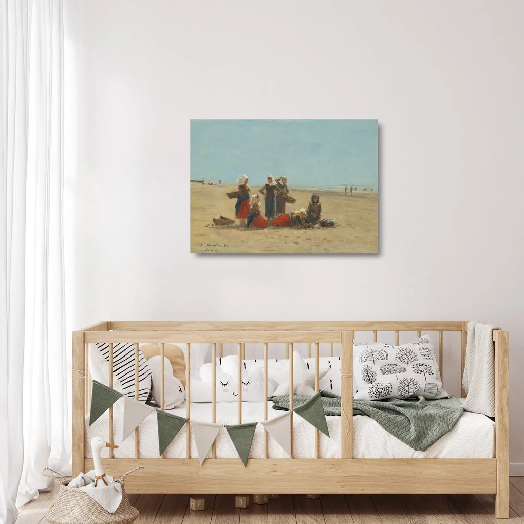 Obraz na szkle - Eugène Boudin, Women on the Beach at Berck, reprodukcje (70x50 cm)