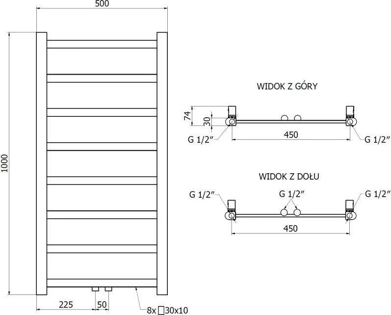 Mexen Bolt grzejnik łazienkowy 1000 x 500 mm, 259 W, czarny - W126-1000-500-00-70