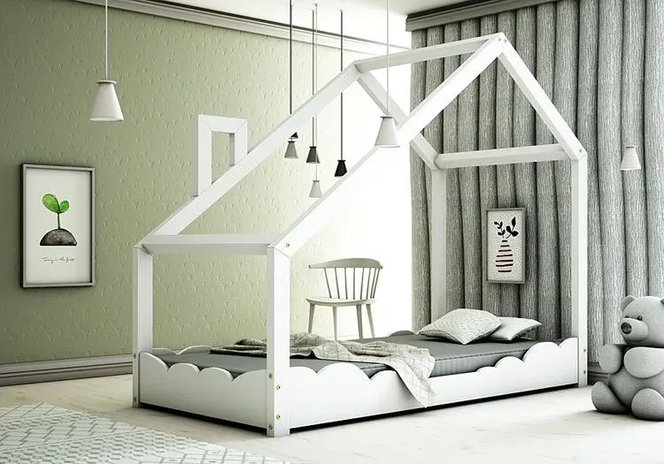 Drewniane łóżko dziecięce domek W7-W94