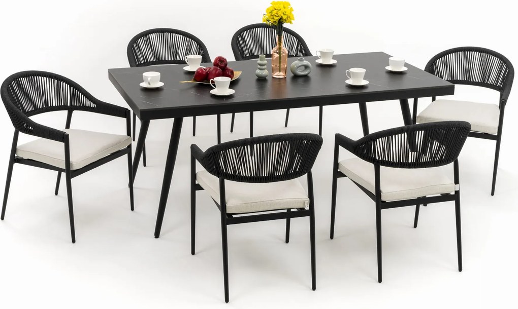 zestaw mebli ogrodowych BELIZE - beżowy ze stołem z blatem HPL - CARRARA BLACK