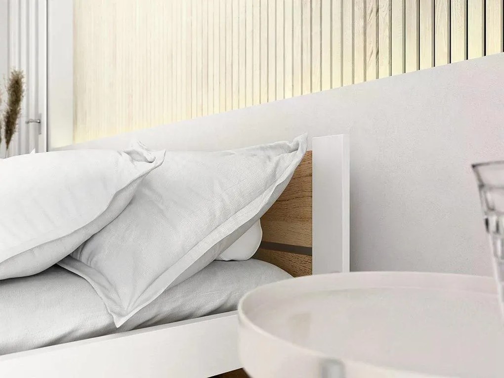 Łóżko IKAROS DOUBLE 80 x 200 cm, biały/dąb artisan Materac: Materac Deluxe 10 cm