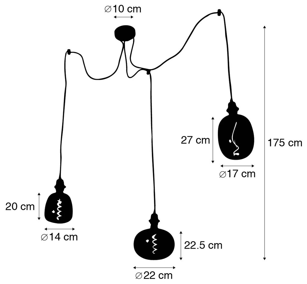 Czarna lampa wisząca 3-punktowa z przydymioną mieszanką LED z możliwością ściemniania - Cava Luxe Nowoczesny Oswietlenie wewnetrzne