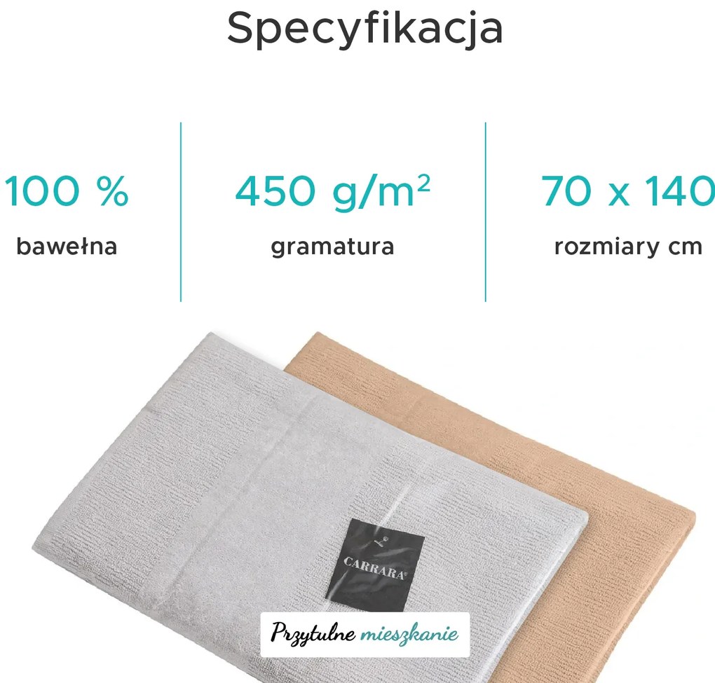 Ręcznik kąpielowy CARRARA 70x140 cm jasnobrązowy, 100% bawełna