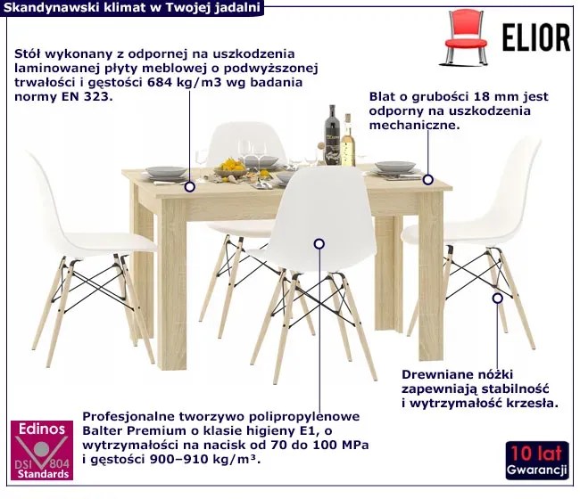 Prostokątny stół dąb sonoma + 4 białe krzesła - Etos