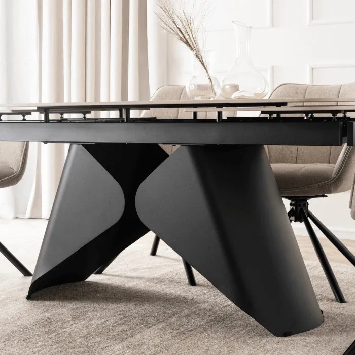 Zestaw Stół Rozkładany VERONA 160-240 cm Dąb/Czarny i 4 Krzesła PEONY 2 Beżowe