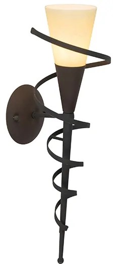 Rustykalna lampa ścienna rdzawo-brązowa z kremowym szkłem - Castle
