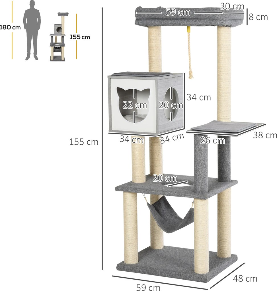 PawHut wielopoziomowy drapak do ostrzenia pazurów dla kotów z hamakiem