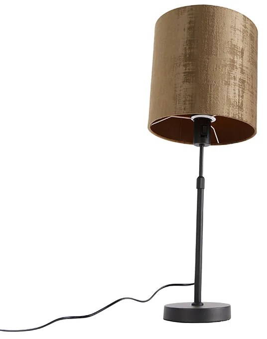Lampa stołowa czarna z abażurem z brązowego weluru 25 cm regulowana - Parte Nowoczesny Oswietlenie wewnetrzne