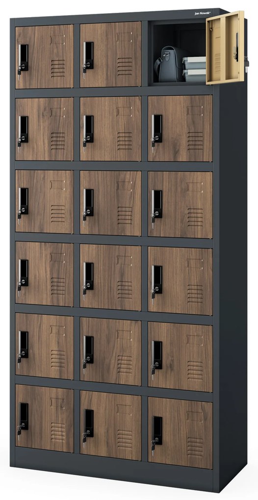 Szafka pracownicza skrytkowa 18-skrytkowa antracytowa/orzech, 900x1850x400 mm: KAROL Eco Design