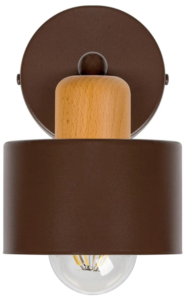 Brązowy kinkiet LED WD-BU1010BR jednopunktowy z metalu i drewna