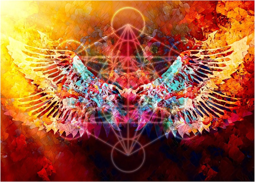 Obraz na szkle - Merkaba ze skrzydłami, abstrakcja (70x50 cm)