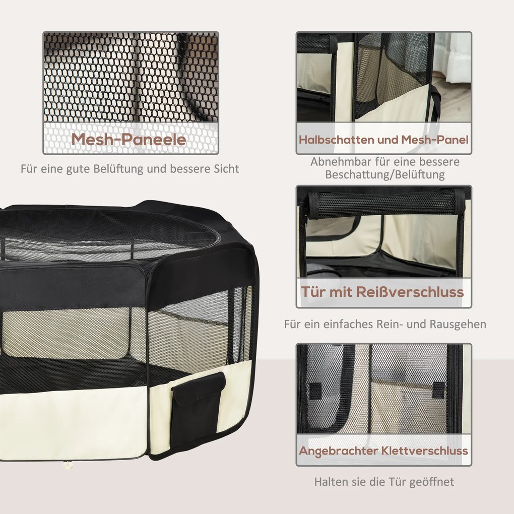 PawHut Kojec Zagroda Wybieg dla Szczeniąt Zwierząt Oxford 120x58cm Czarny Kremowo-Biały | Aosom PL