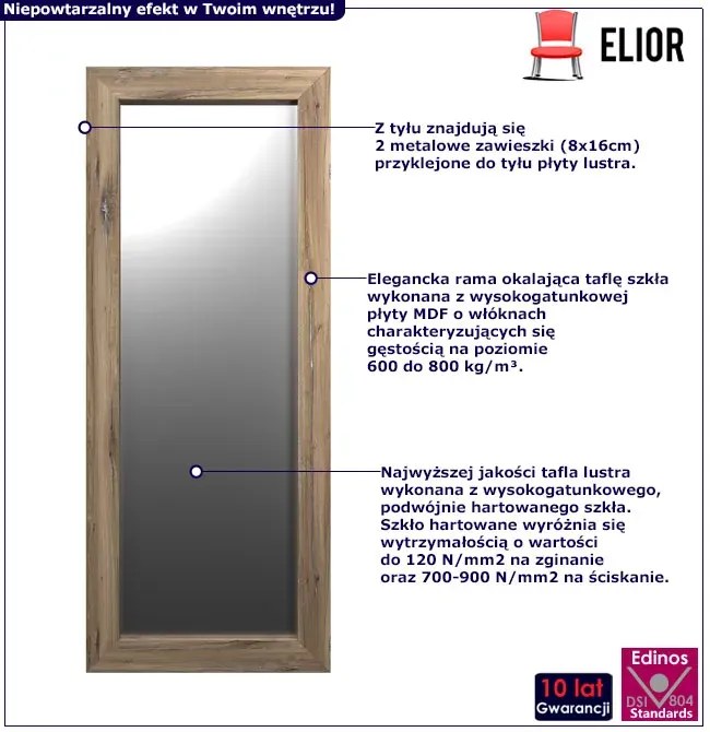 Prostokątne Lustro Na Ścianę Dąb Z Elementami Srebra Z8-C05