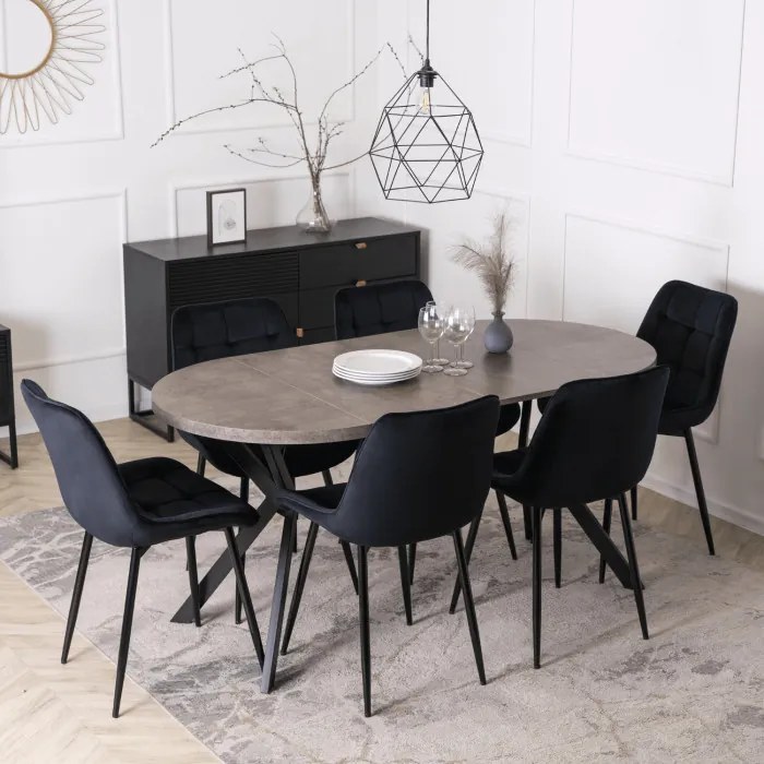 Stół Okrągły Rozkładany DORIAN 80-160 cm Beton/Czarny Nowoczesny Loft