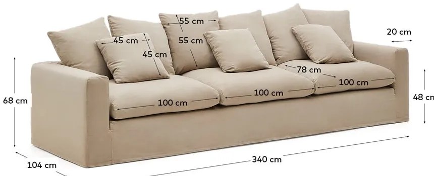 Beżowa lniana sofa 340 cm Nora – Kave Home