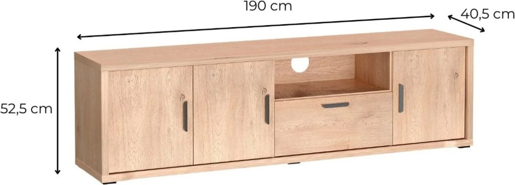 Szafka RTV stojąca BRESSO 190 cm do Salonu pod Telewizor z 1 Szufladą - Dąb