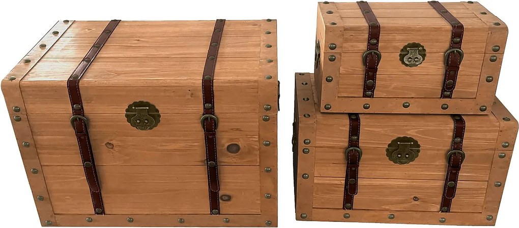 Zestaw 3 skrzyń z drewna sosnowego i MDF - 3 rozmiary - Naturalny - ESPARTA