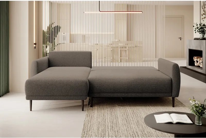 Narożnik BONO z funkcją spania Drewniane nóżki Eleganckie podłokietniki Głębokie siedzisko Lewa strona Barrel 21