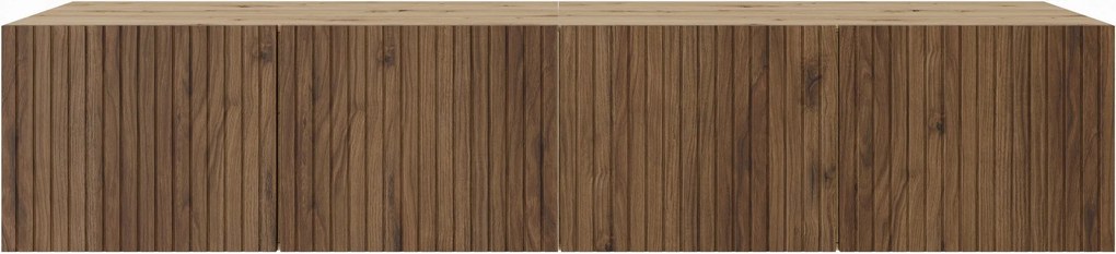 Szafka RTV LIVO - Dąb artisan / Wisząca / Front Brązowy / 4 drzwi / 200 cm