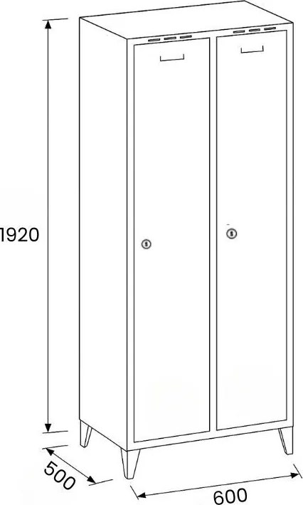 Metalowa szafka ubraniowa S8 na nogach, 2-drzwiowa, 1950 x 600 x 500 mm, zamek obrotowy, drzwi czerwone