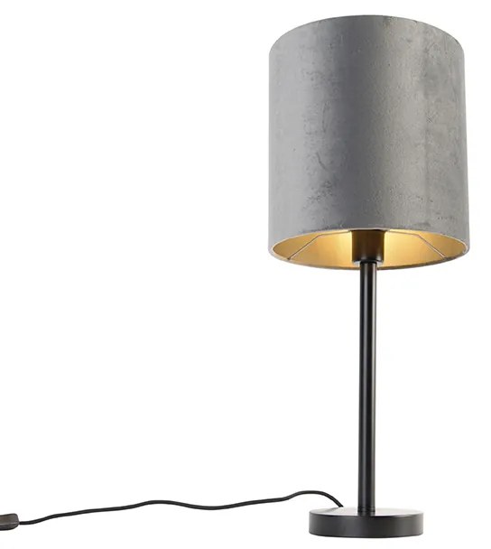 Nowoczesna lampa stołowa czarna z szarym abażurem 25 cm - Simplo Nowoczesny Oswietlenie wewnetrzne