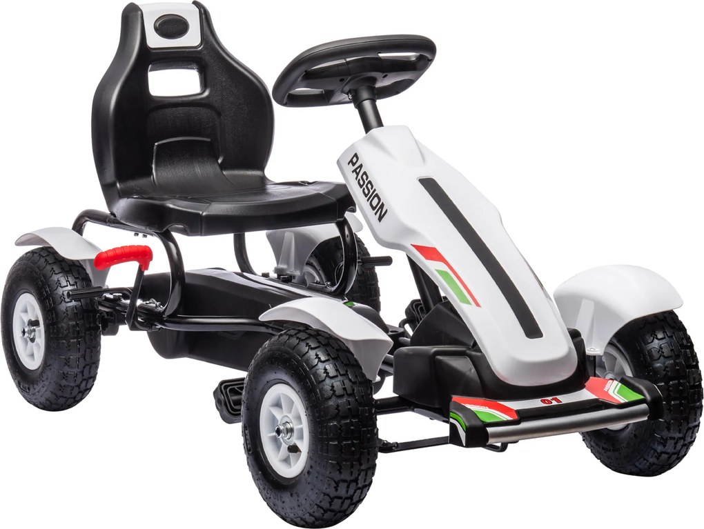 HOMCOM Gokart na pedały z hamulcem ręcznym, regulowanym siedziskiem, bieg przód-tył, do 50 kg dla dzieci 5-12 lat Biały | Aosom PL