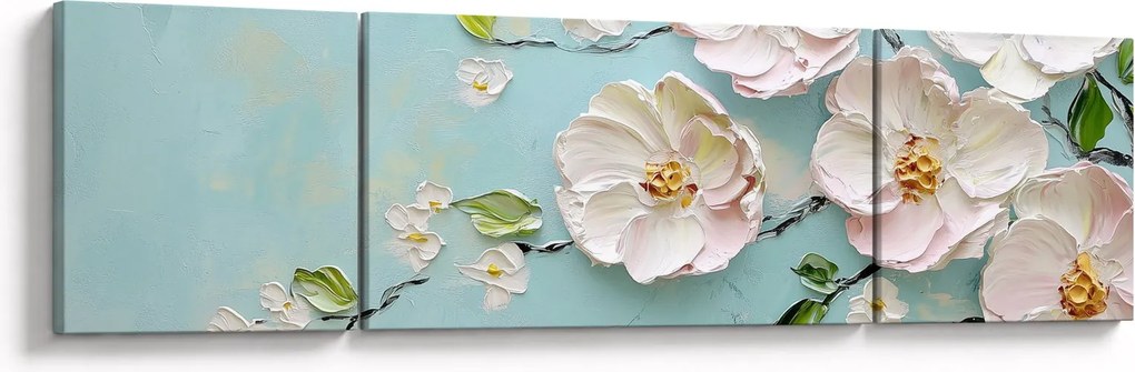 Obraz - Kwiatki na niebieskim tle (170x50 cm)