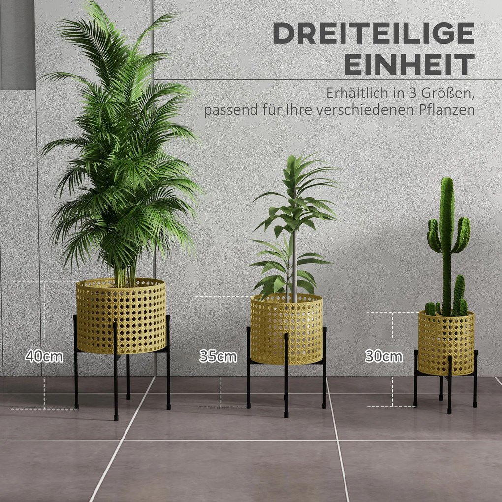 Outsunny Podstawki Pod Kwiaty, Zestaw 3 Szt., Metal, Do Użytku Wewnątrz i Na Zewnątrz, Czarno/Złoty