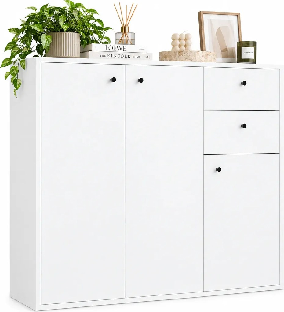 Biała wielofunkcyjna komoda trzydrzwiowa z 2 szufladami 120 cm D3-L73
